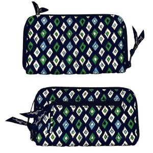 Vera Bradley Retiree Mosaic Blue Green White Diamond Pattern Zipper Wallet NEW